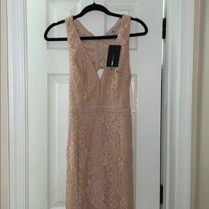 Blush pink long lace dress